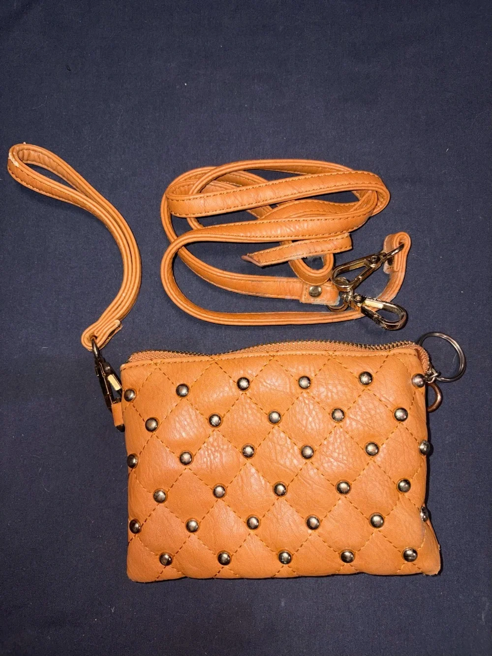 Charming Charlie Quilted Studded Crossbody Wallet in Tan